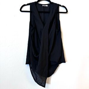 Socialite Wrap Asymmetric Front Sleeveless Sheer Blouse Black Medium